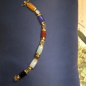 Beautiful multi-color jade and gemstone gold bracelet